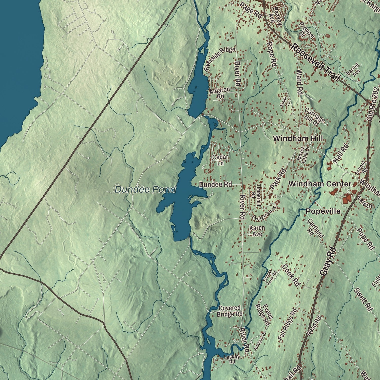 Terrain and local geography detail from the Windham, Maine map