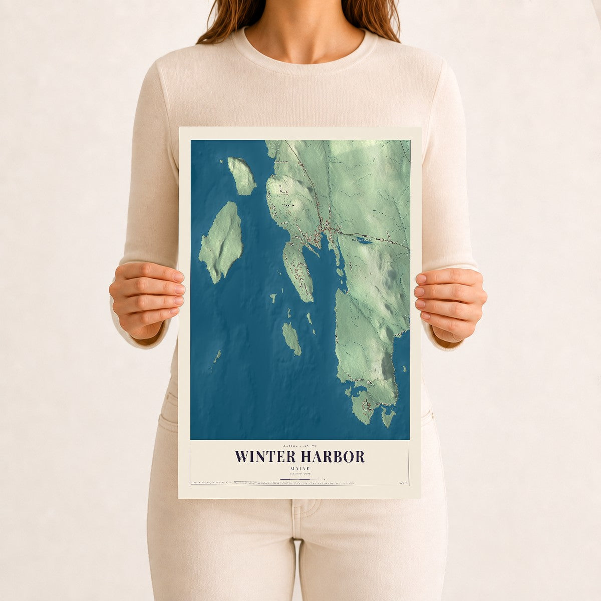 Winter Harbor, Maine map print - 12 x 18 archival matte print