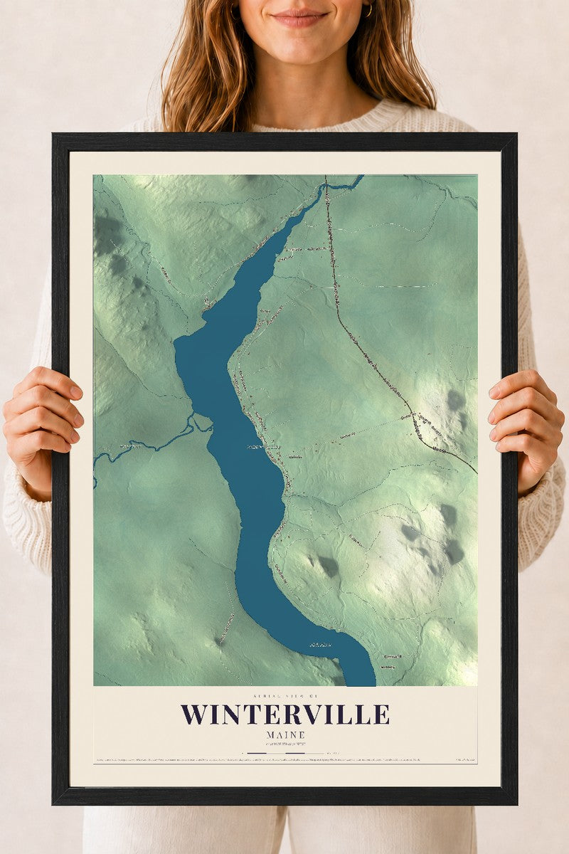 Winterville, Maine map print - 18 x 24 black Ayous wood frame