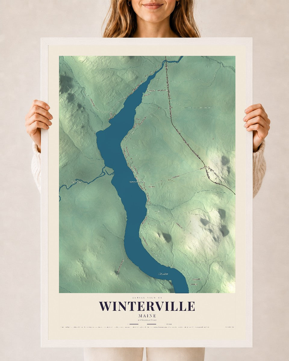Winterville, Maine map print - 24 x 36 white Ayous wood frame