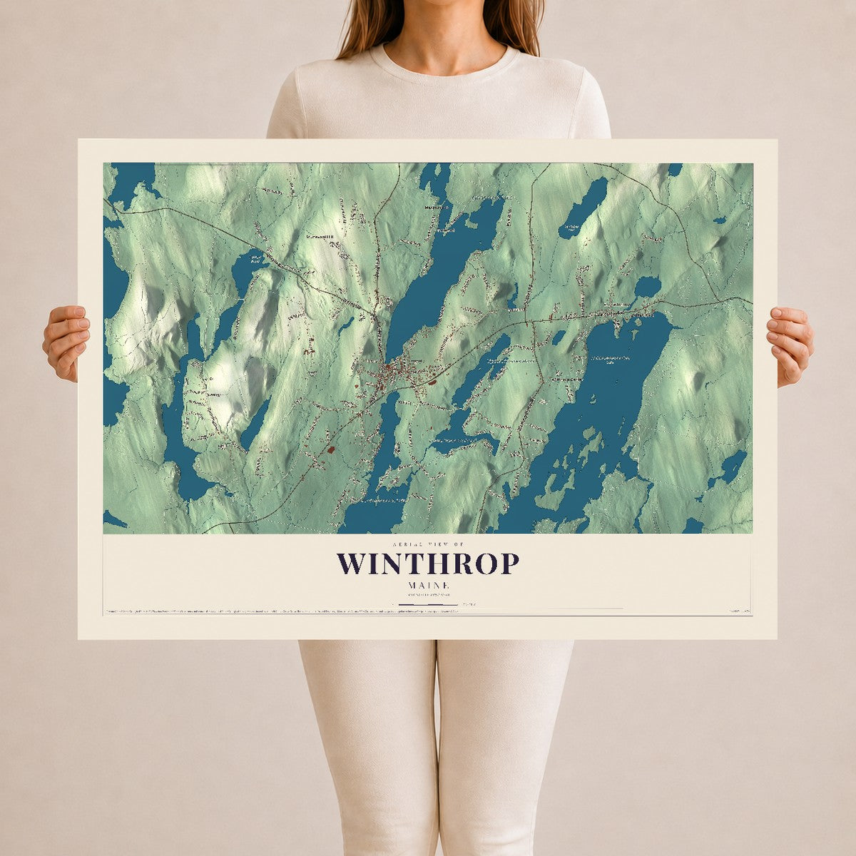 Winthrop, Maine map print - 24 x 36 archival matte print