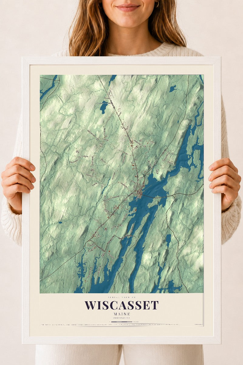 Wiscasset, Maine map print - 18 x 24 white Ayous wood frame