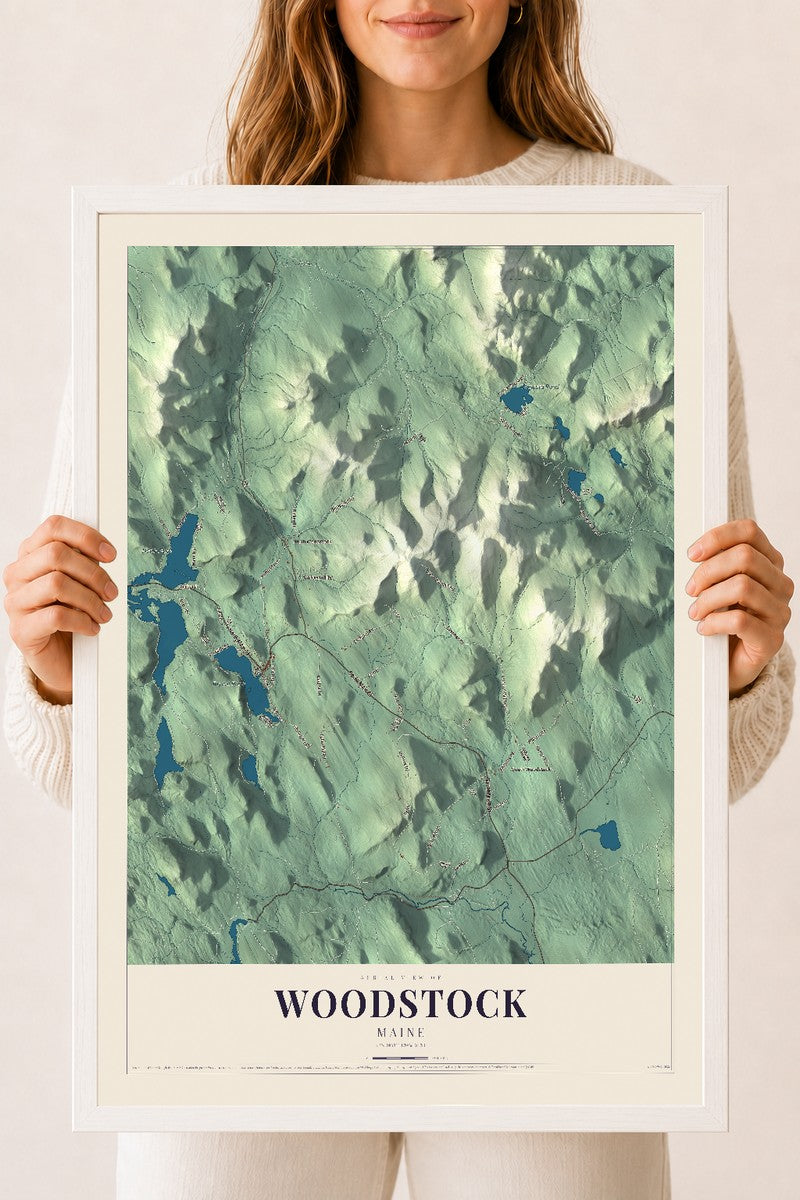 Woodstock, Maine map print - 18 x 24 white Ayous wood frame