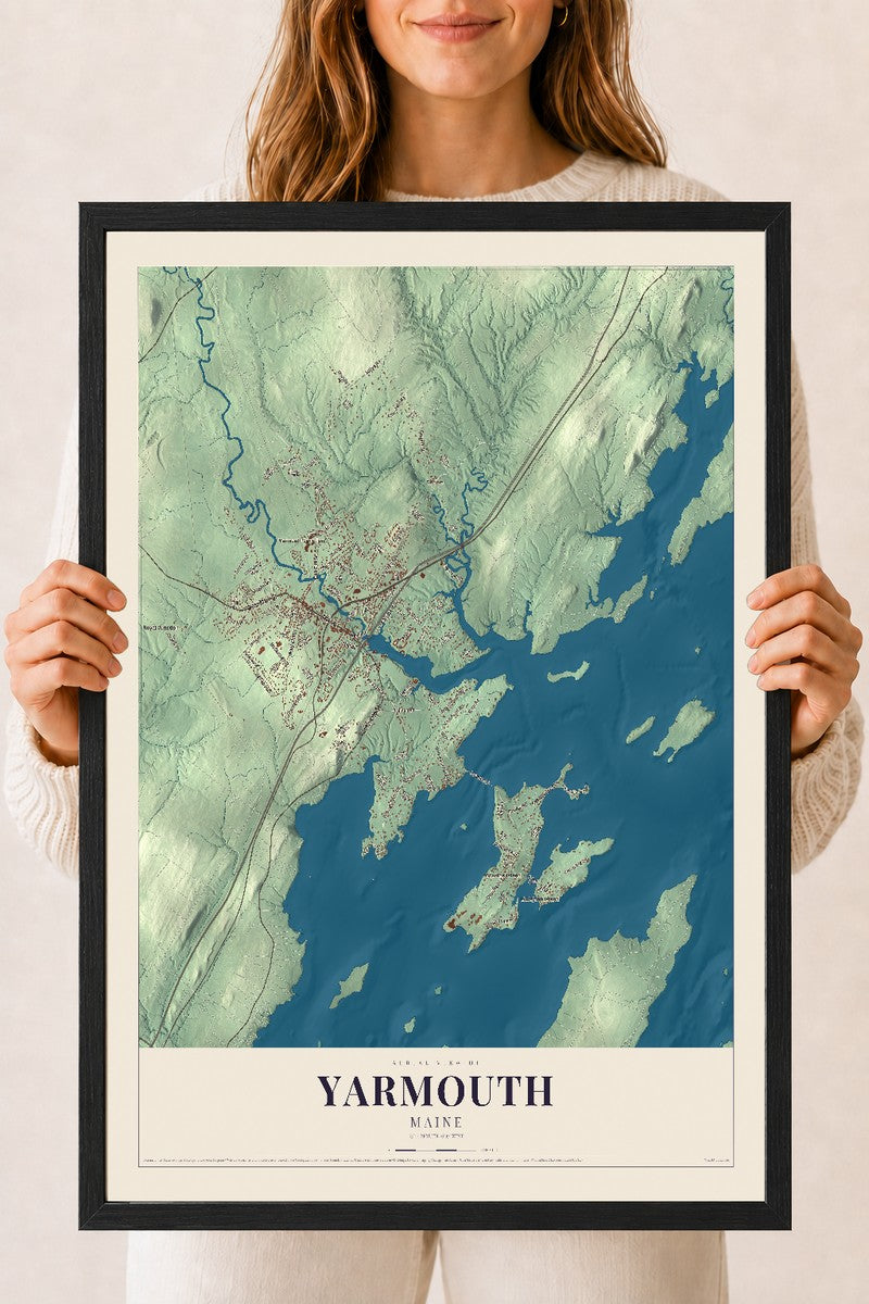 Yarmouth, Maine map print - 18 x 24 black Ayous wood frame