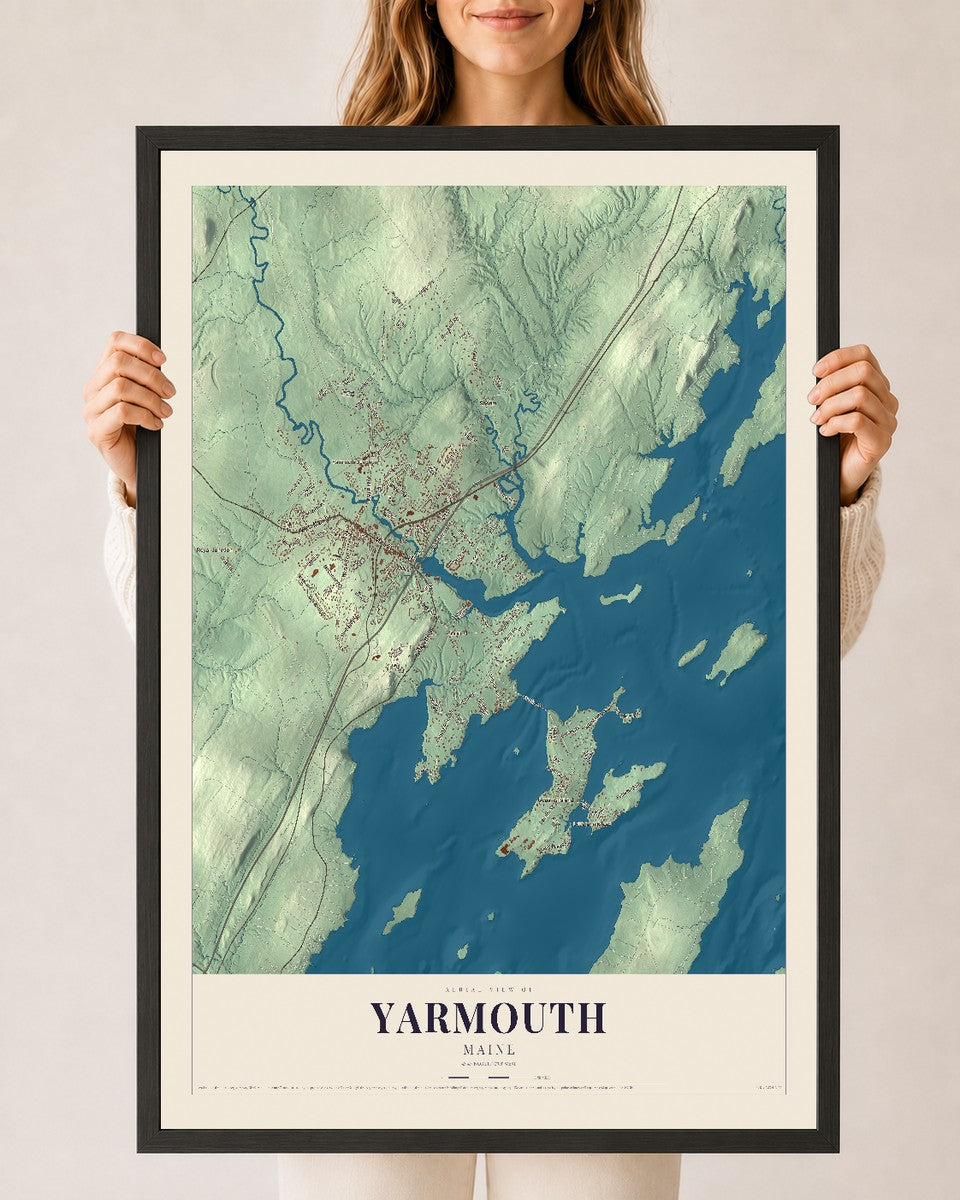 Yarmouth, Maine map print - 24 x 36 black Ayous wood frame