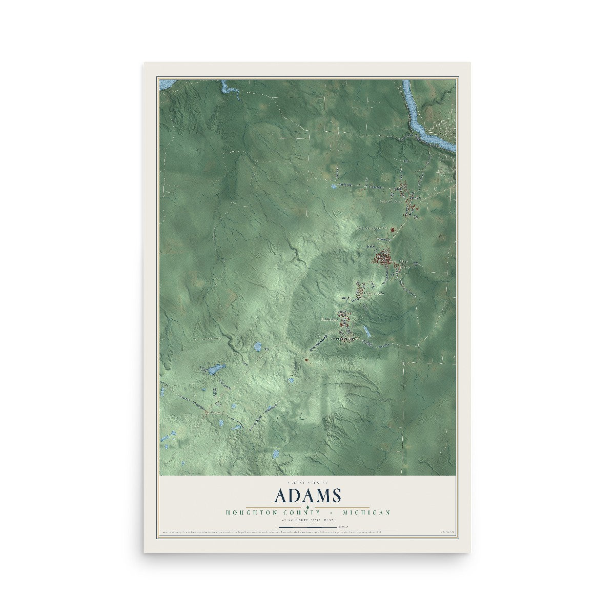 Map of Adams, Houghton County, Michigan, 12 x 18 inch unframed archival matte print
