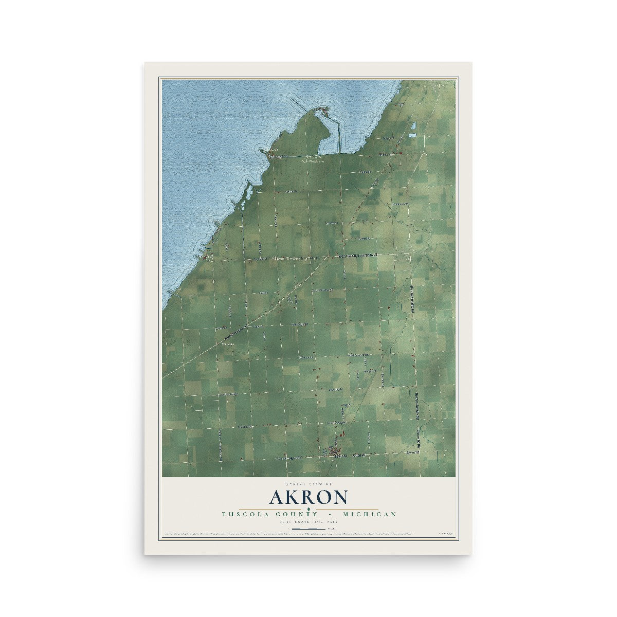 Map of Akron, Tuscola County, Michigan, 12 x 18 inch unframed archival matte print