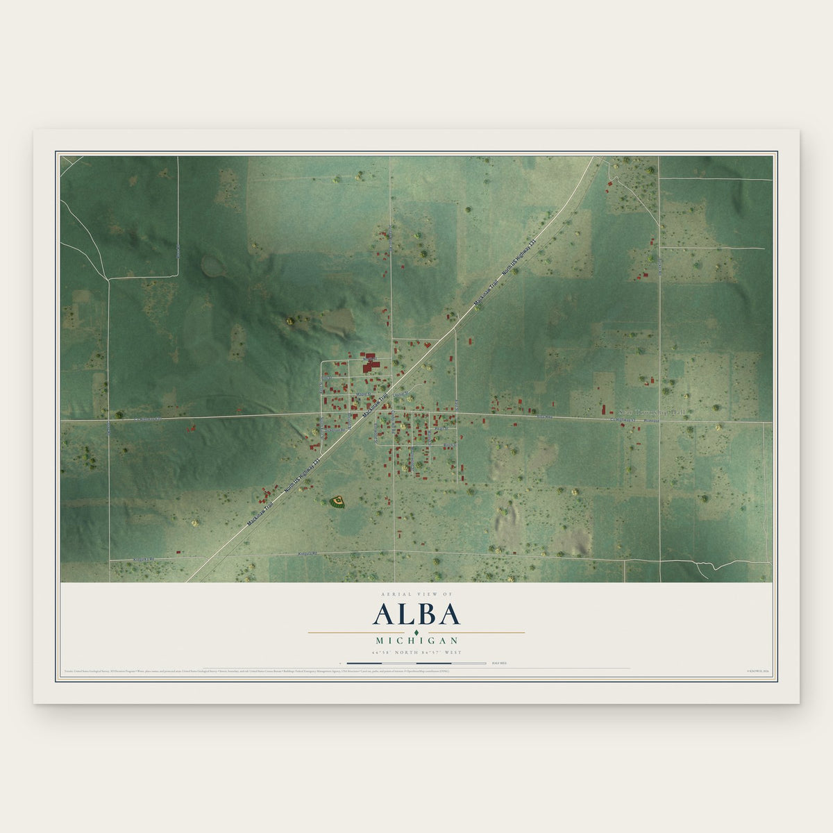 Alba, Michigan map print, the full design