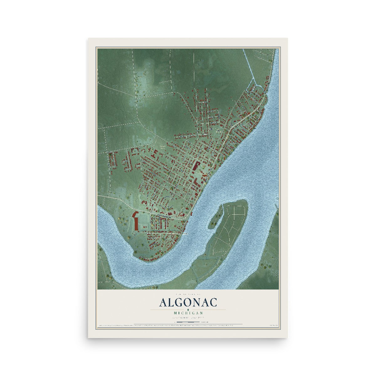 Map of Algonac, Michigan, 12 x 18 inch unframed archival matte print