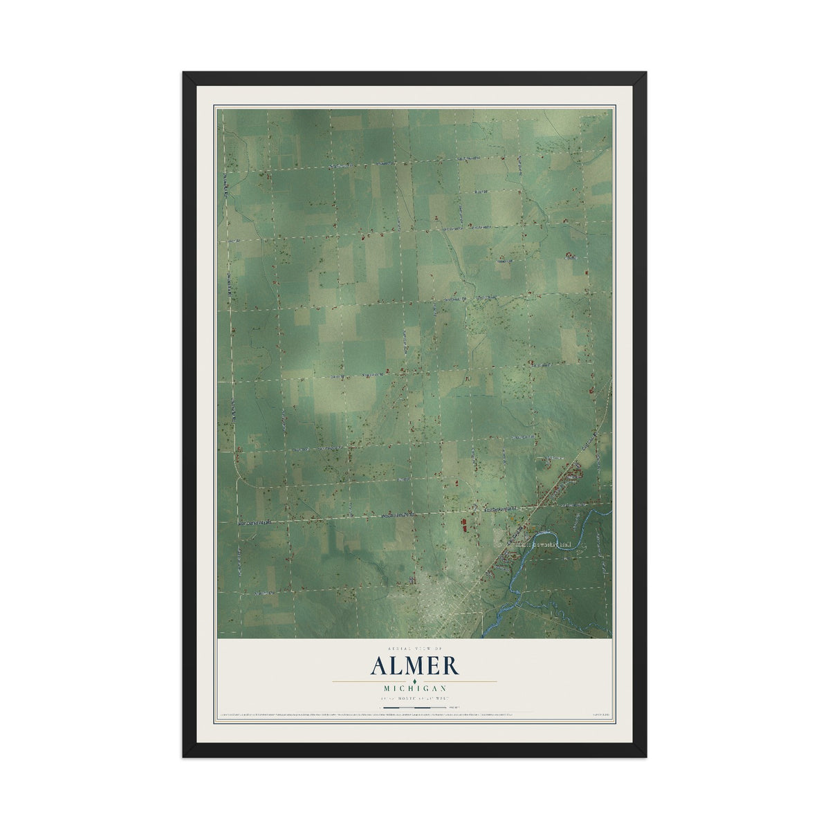 Map of Almer, Michigan, 12 x 18 inch print in a black wood frame
