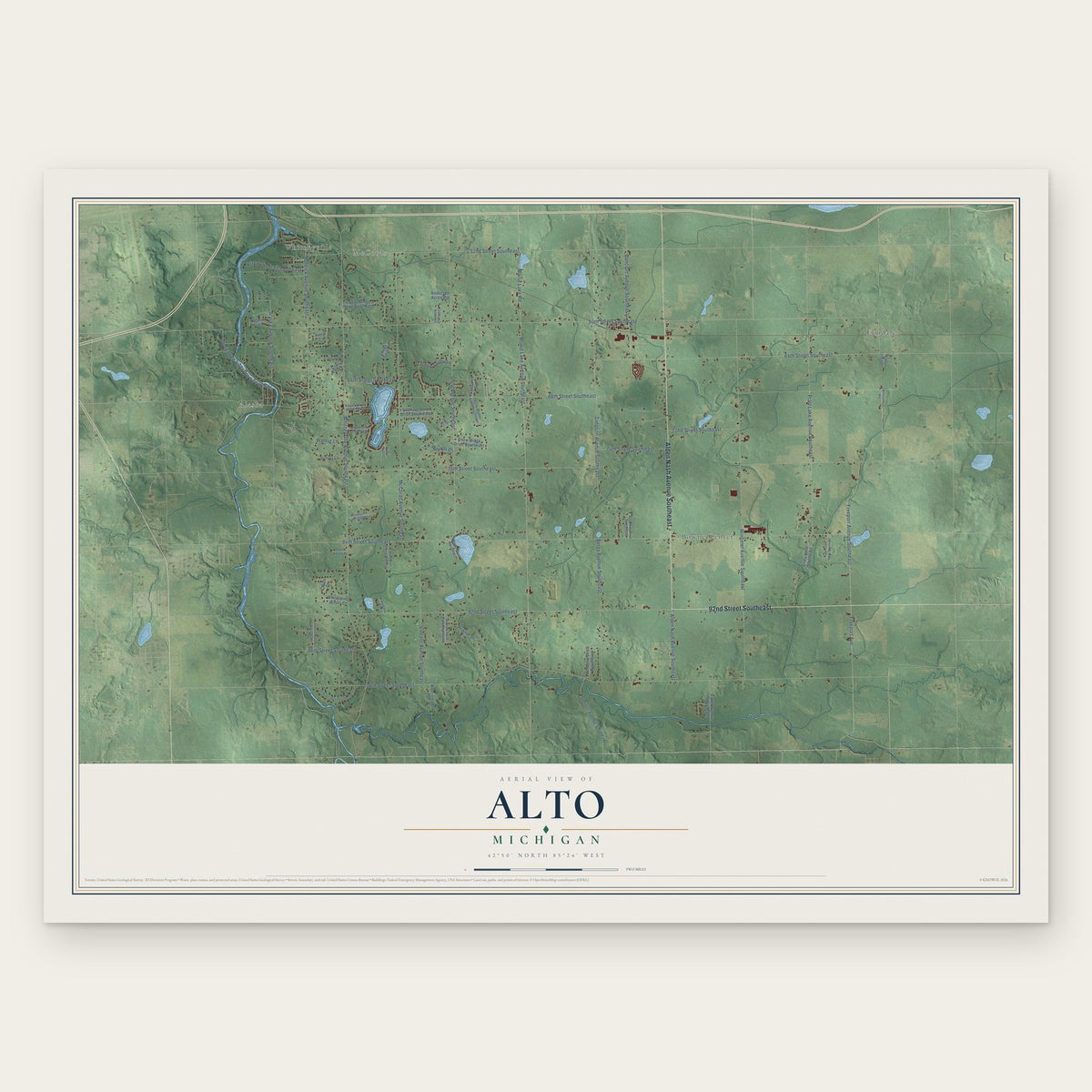 Alto, Michigan map print, the full design