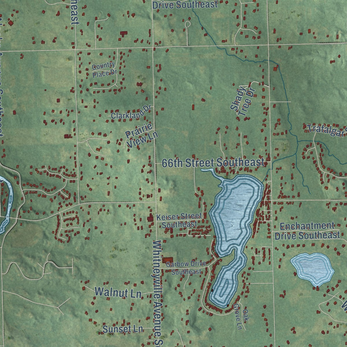 Close-up of the map of Alto, Michigan print showing street and building detail