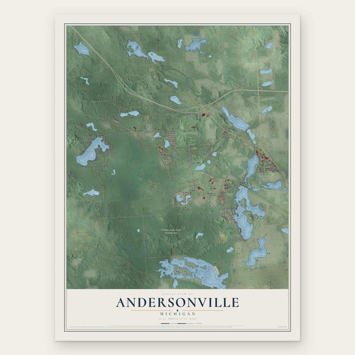 Andersonville, Michigan map print, the full design