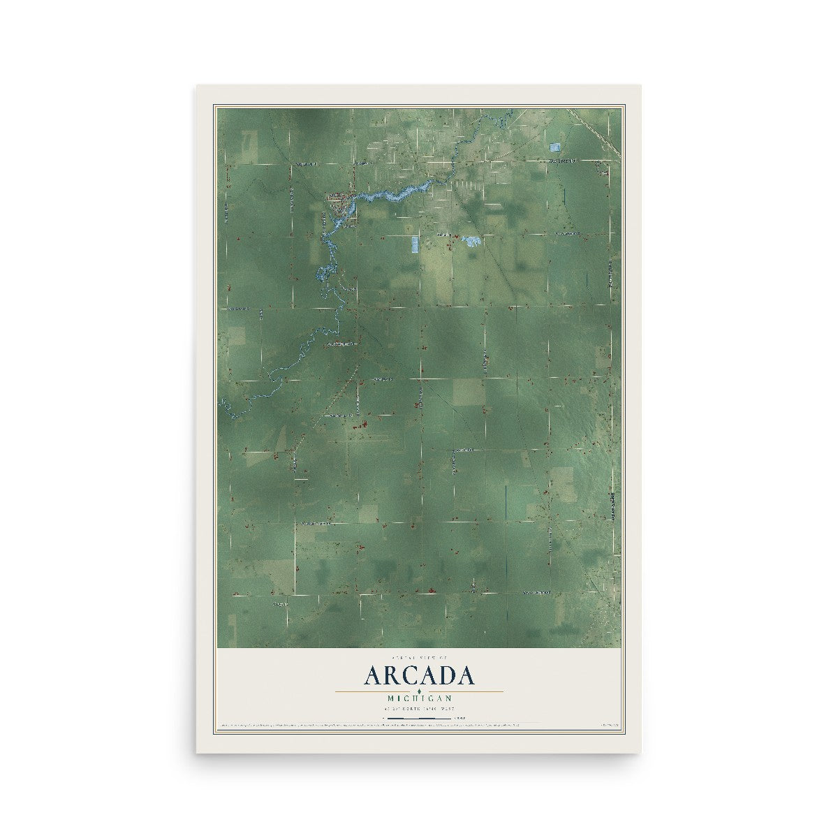 Map of Arcada, Michigan, 12 x 18 inch unframed archival matte print