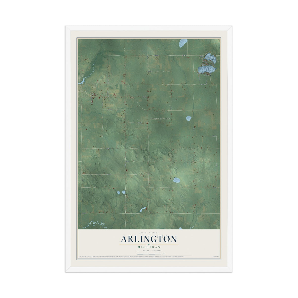 Map of Arlington, Michigan, 12 x 18 inch print in a white wood frame