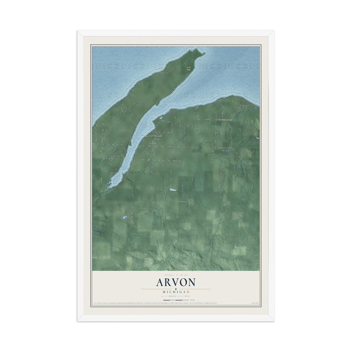 Map of Arvon, Michigan, 12 x 18 inch print in a white wood frame