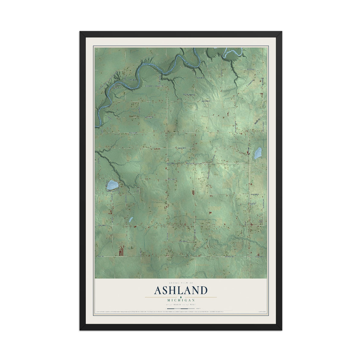 Map of Ashland, Michigan, 12 x 18 inch print in a black wood frame
