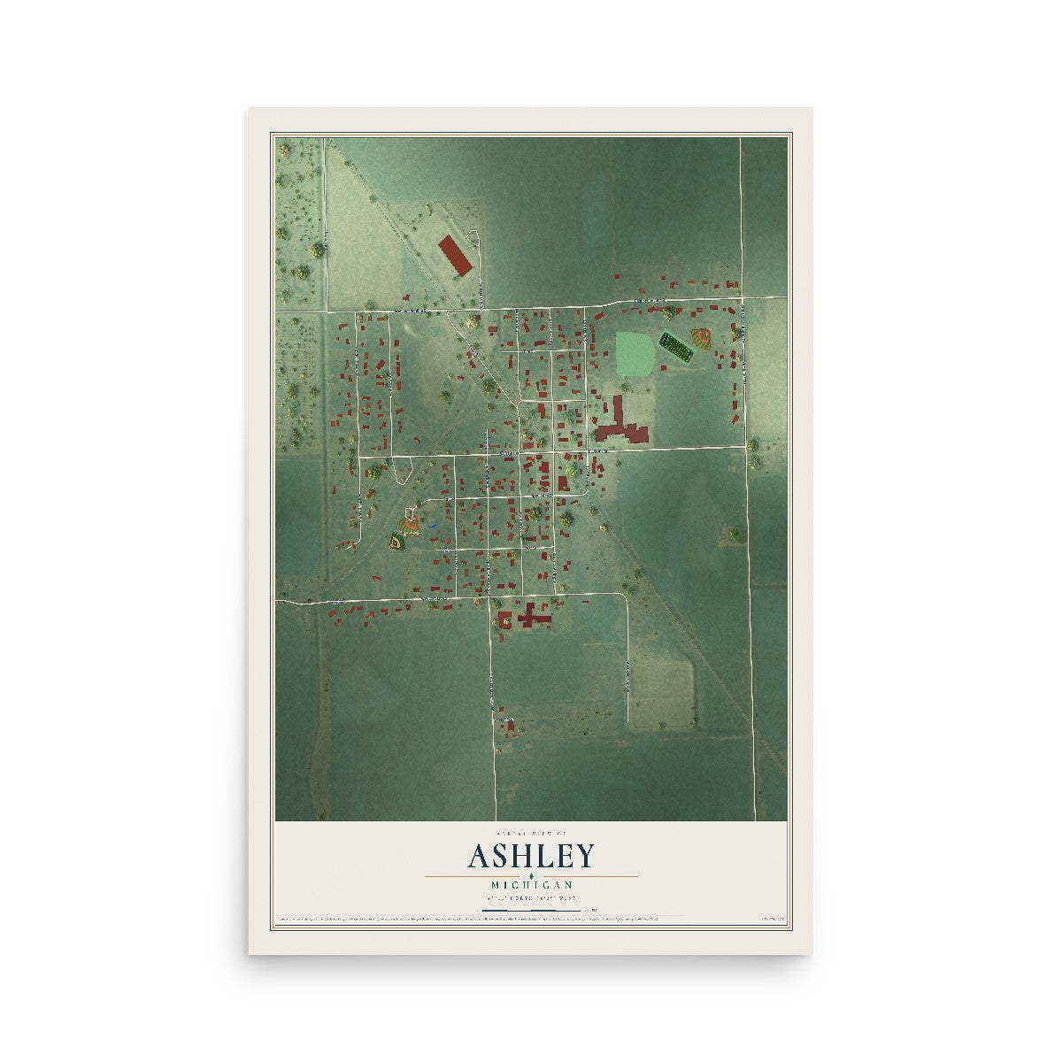 Map of Ashley, Michigan, 12 x 18 inch unframed archival matte print
