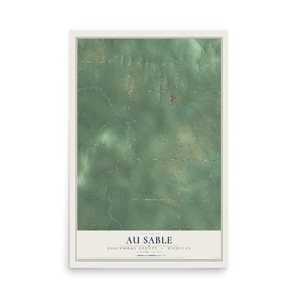 Map of Au Sable, Roscommon County, Michigan, 12 x 18 inch unframed archival matte print