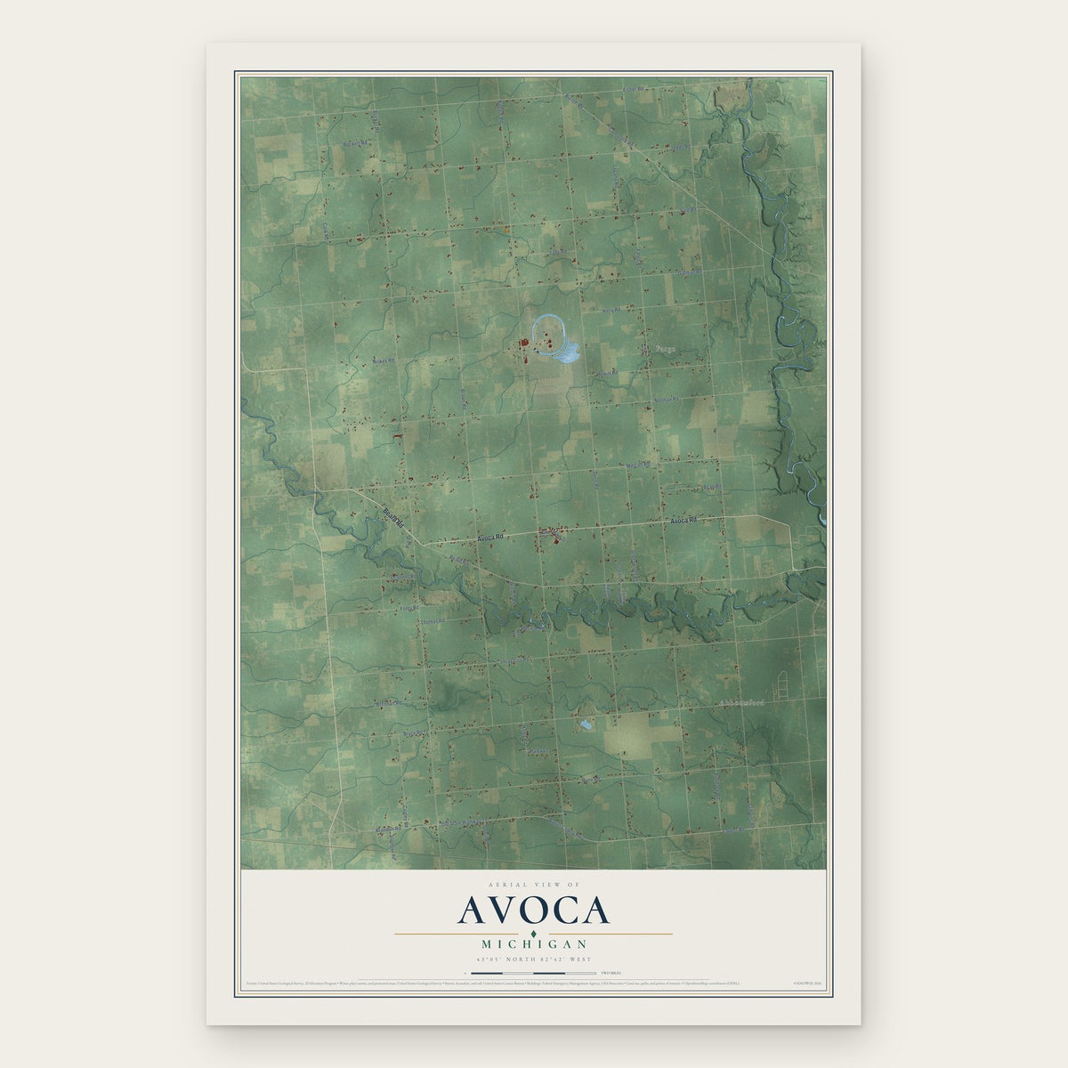 Avoca, Michigan map print, the full design