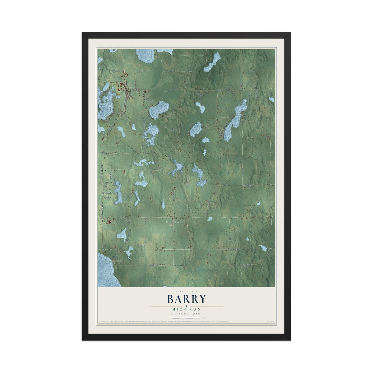 Map of Barry, Michigan, 12 x 18 inch print in a black wood frame