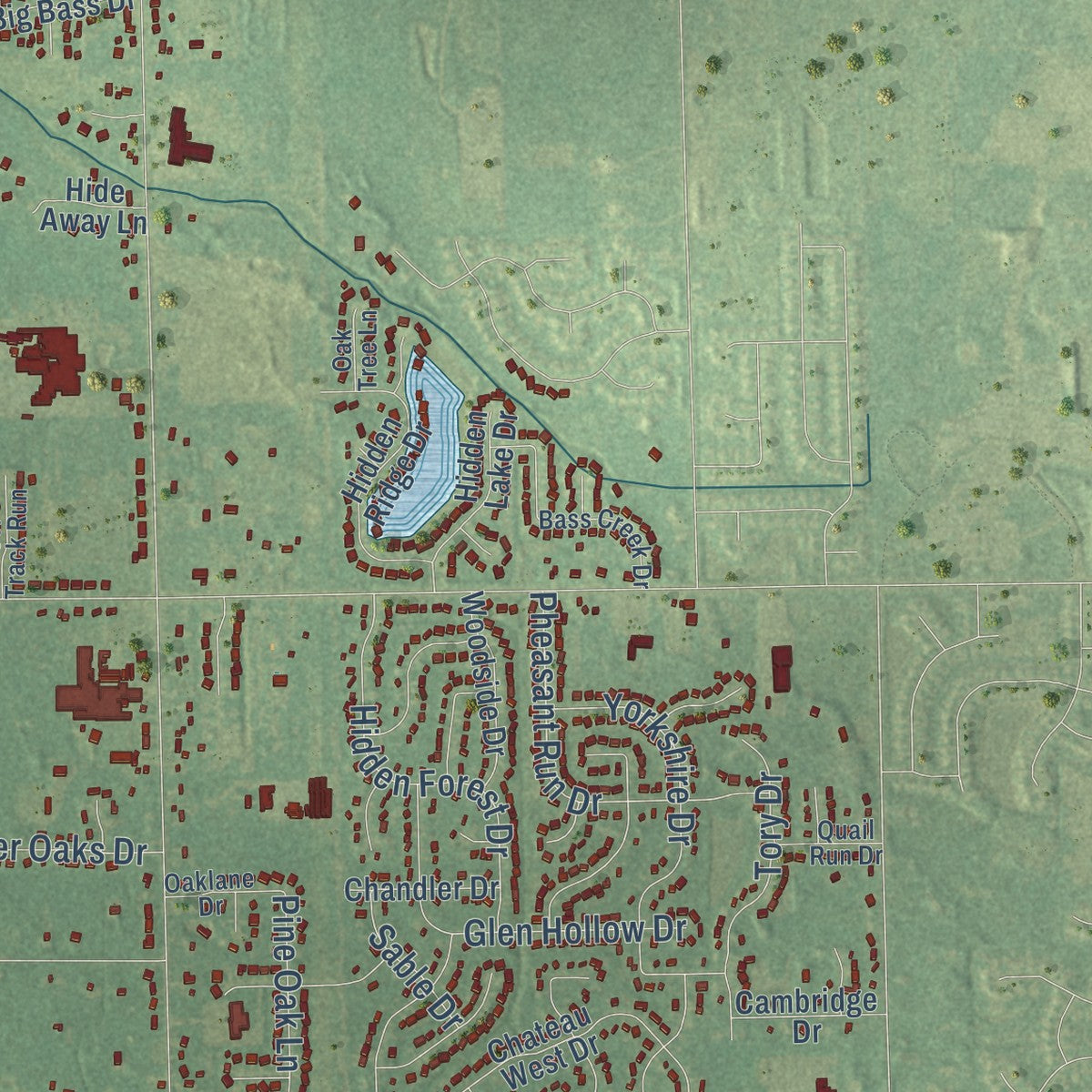Close-up of the map of Bauer, Michigan print showing street and building detail