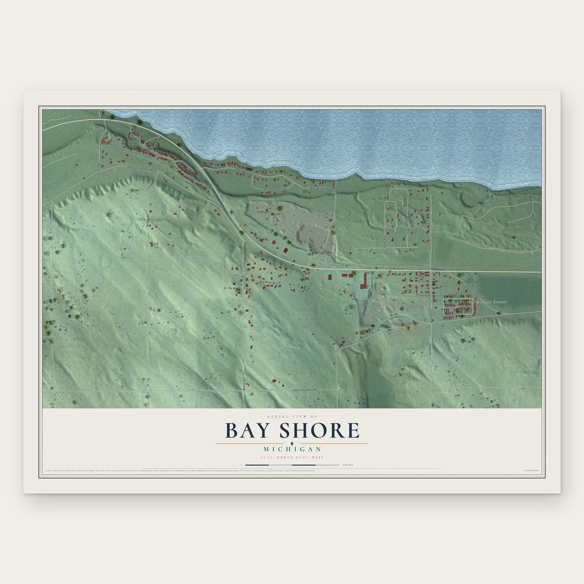 Bay Shore, Michigan map print, the full design