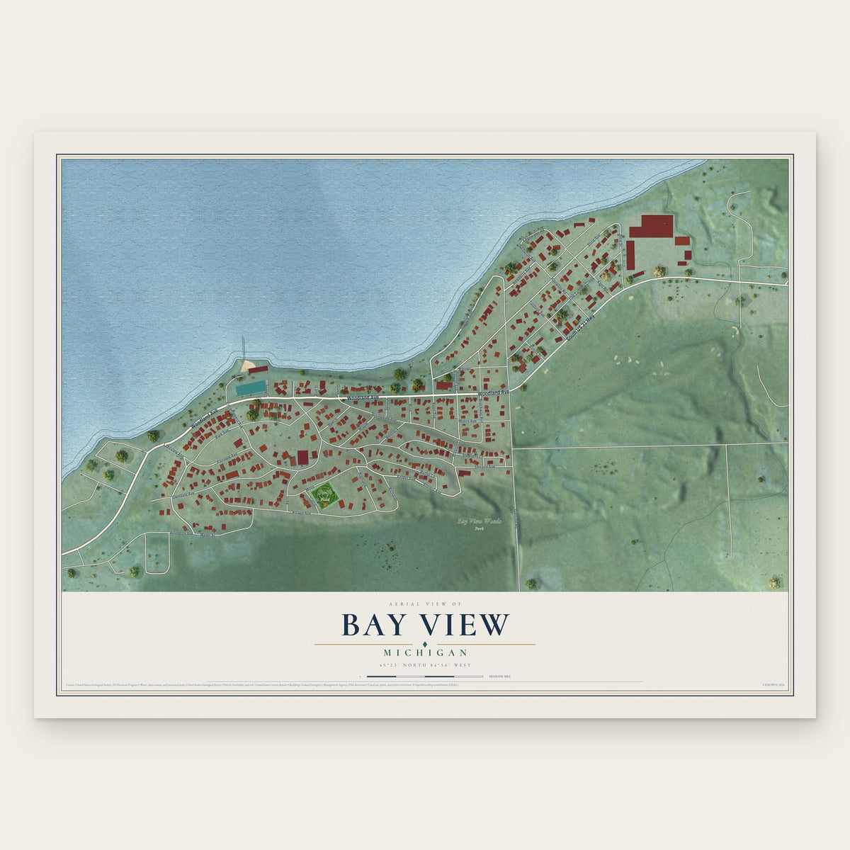 Bay View, Michigan map print, the full design