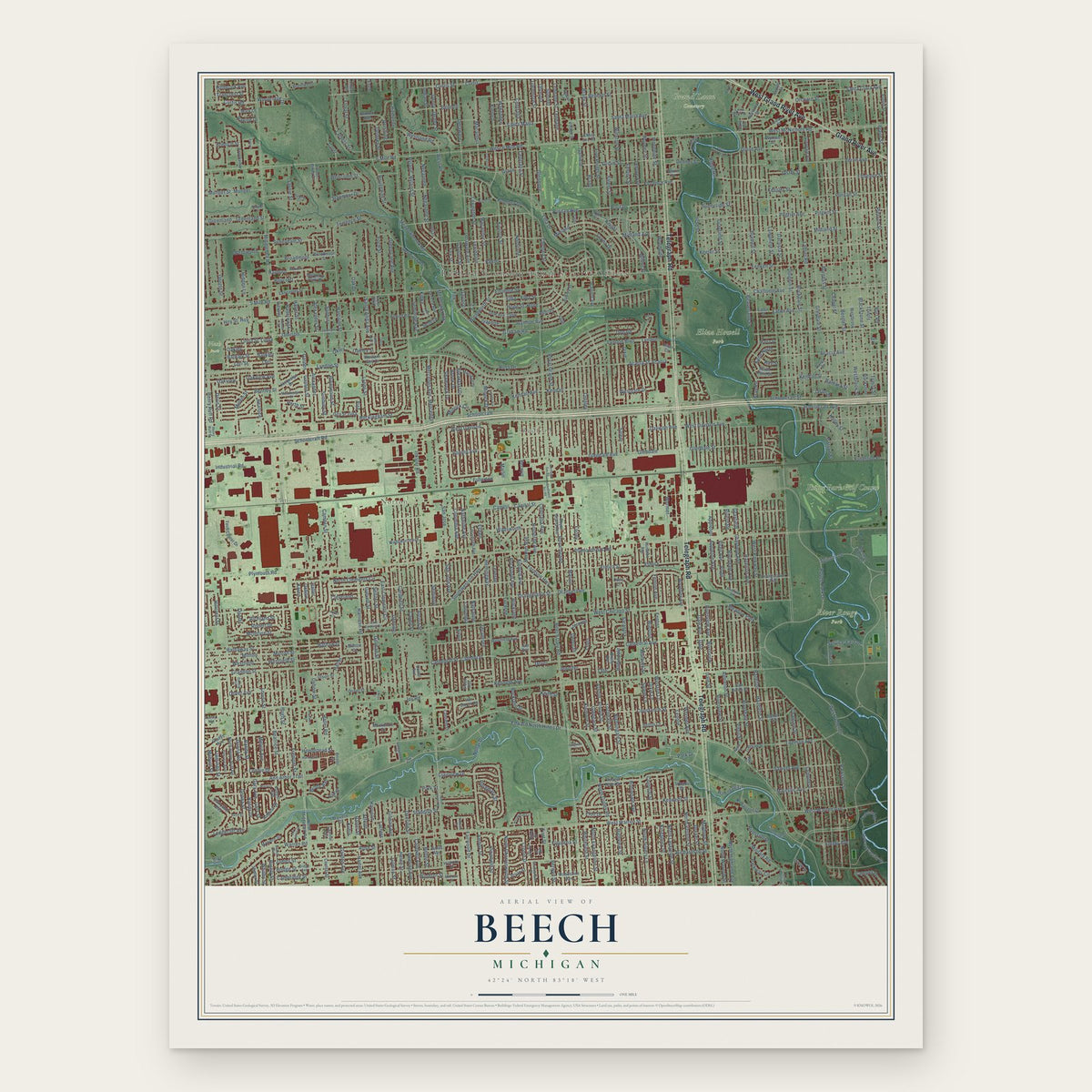 Beech, Michigan map print, the full design