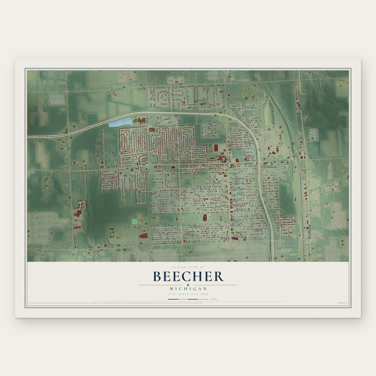 Beecher, Michigan map print, the full design