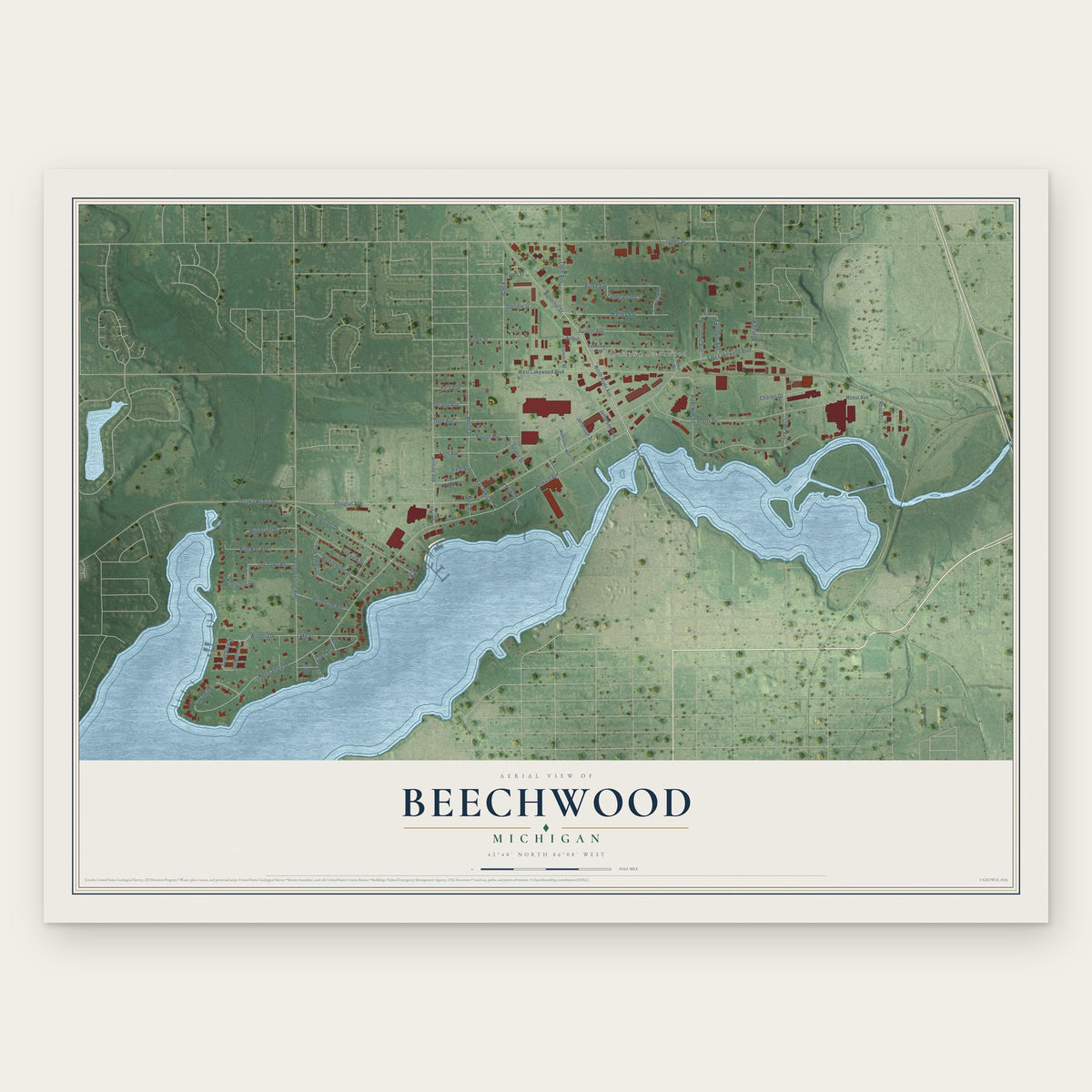 Beechwood, Michigan map print, the full design