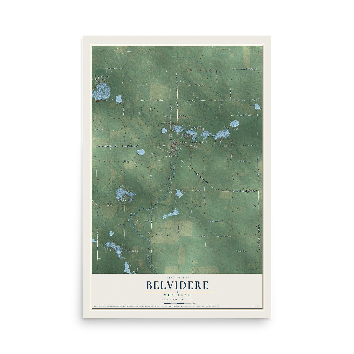 Map of Belvidere, Michigan, 12 x 18 inch unframed archival matte print