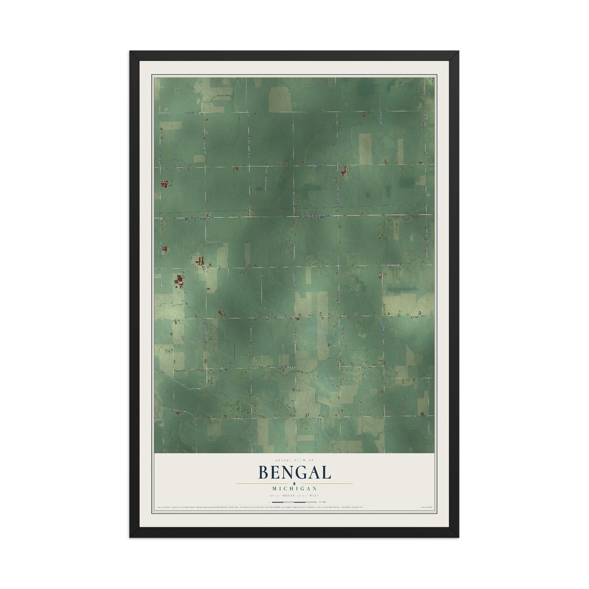 Map of Bengal, Michigan, 12 x 18 inch print in a black wood frame