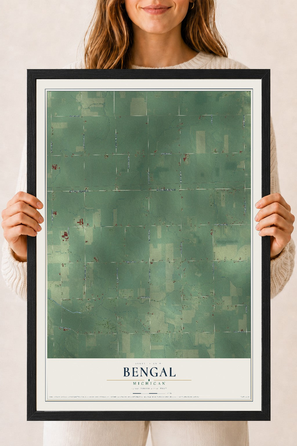 Map of Bengal, Michigan, 18 x 24 inch print in a black wood frame