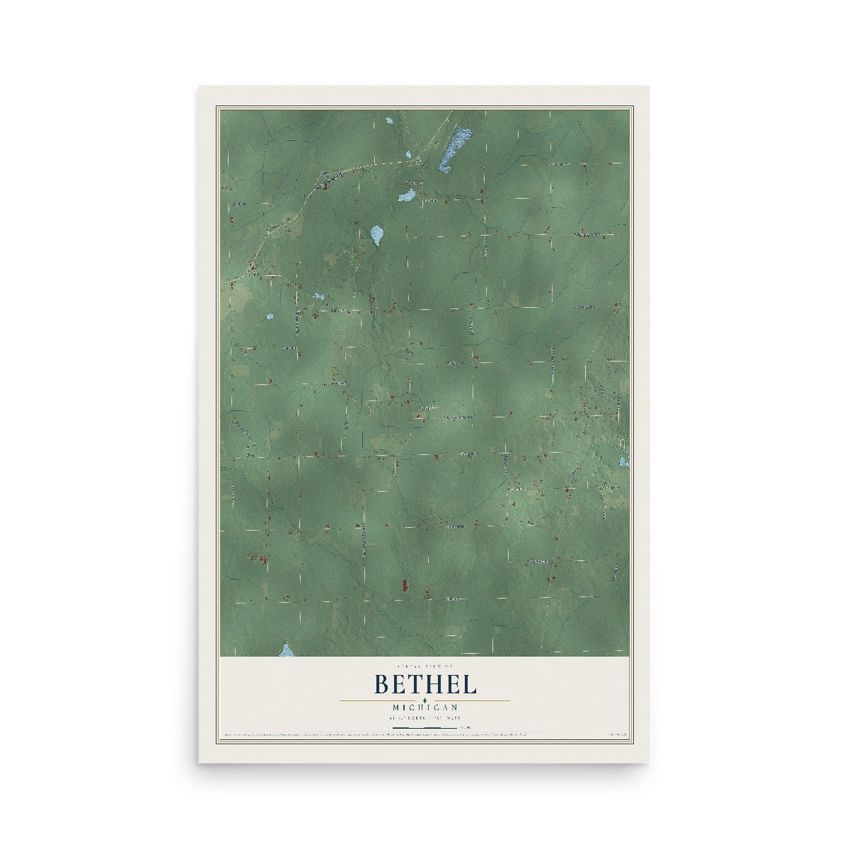 Map of Bethel, Michigan, 12 x 18 inch unframed archival matte print