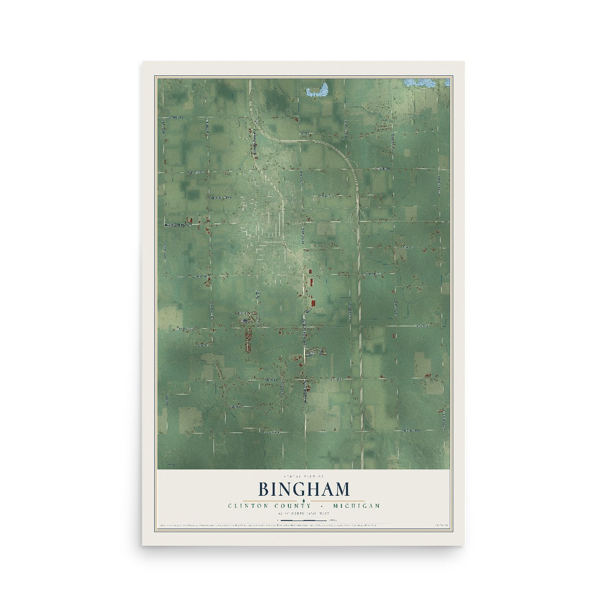 Map of Bingham, Clinton County, Michigan, 12 x 18 inch unframed archival matte print