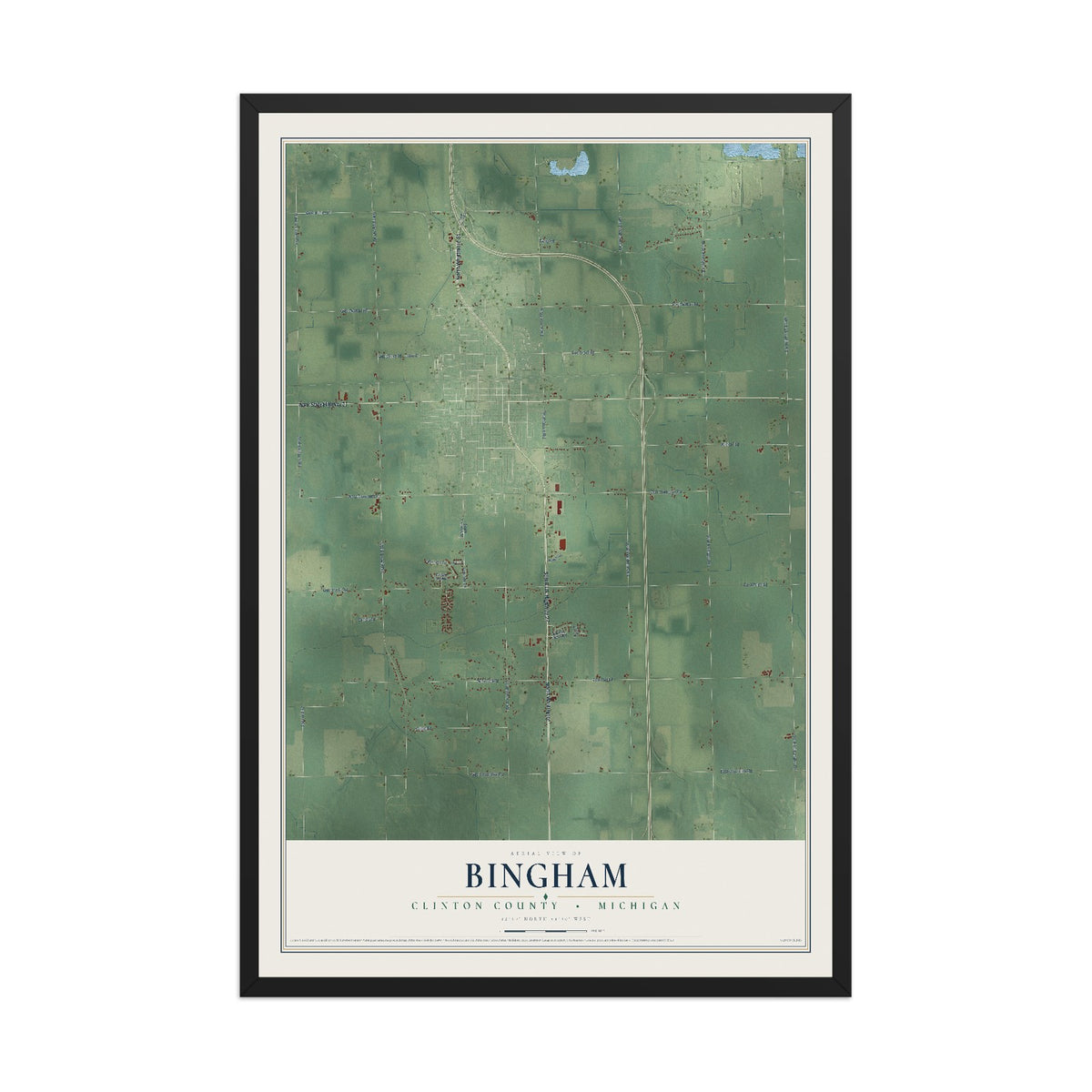 Map of Bingham, Clinton County, Michigan, 12 x 18 inch print in a black wood frame