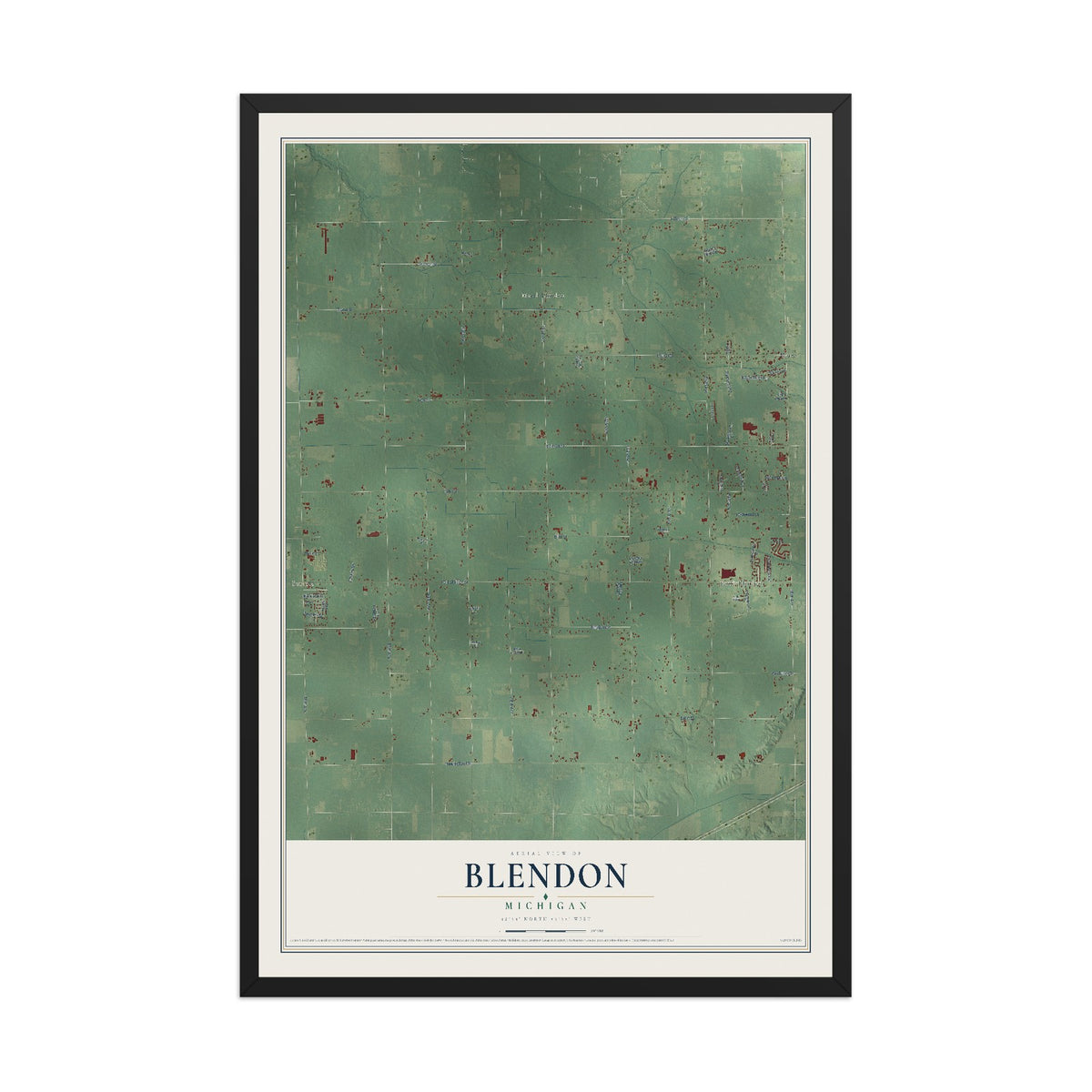 Map of Blendon, Michigan, 12 x 18 inch print in a black wood frame