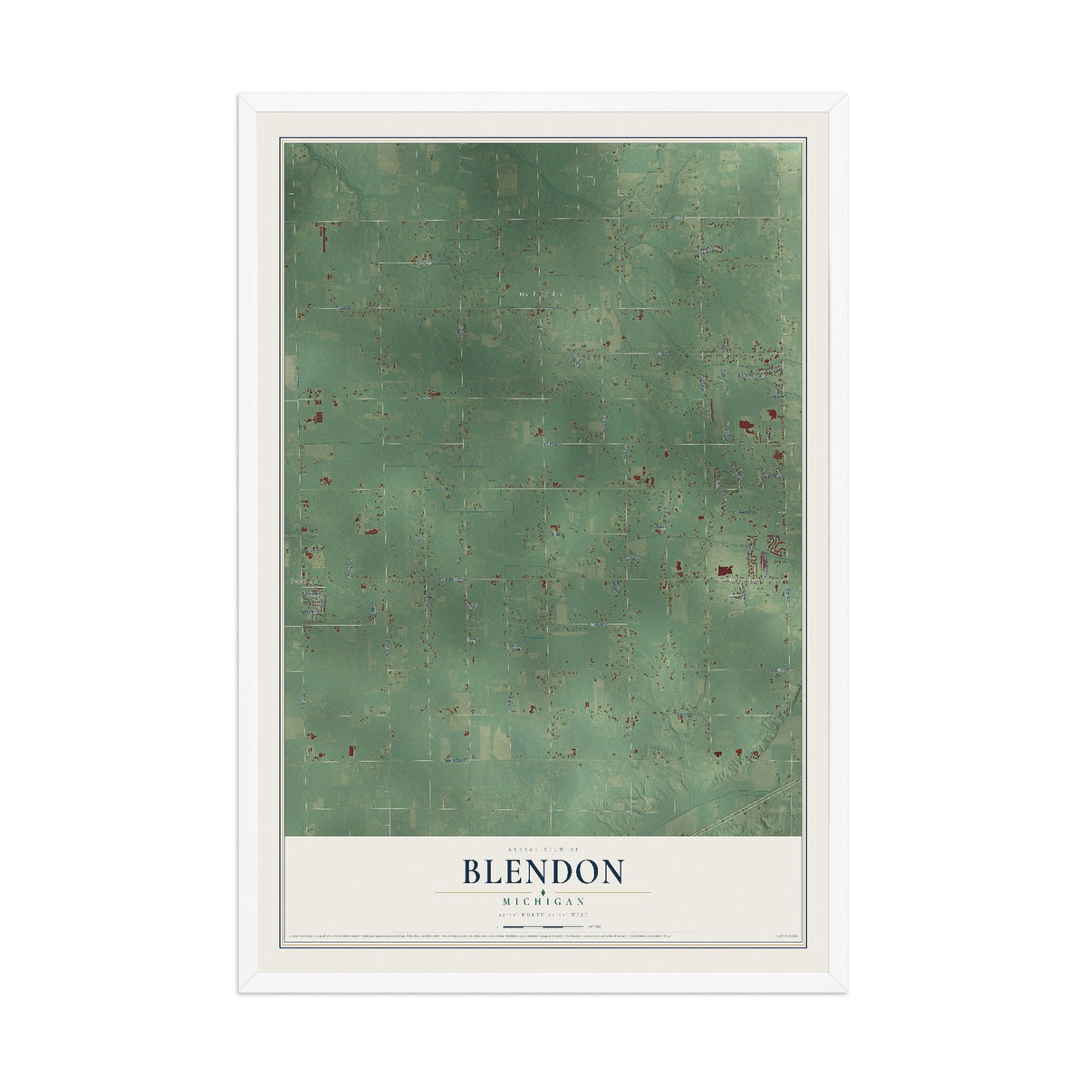 Map of Blendon, Michigan, 12 x 18 inch print in a white wood frame