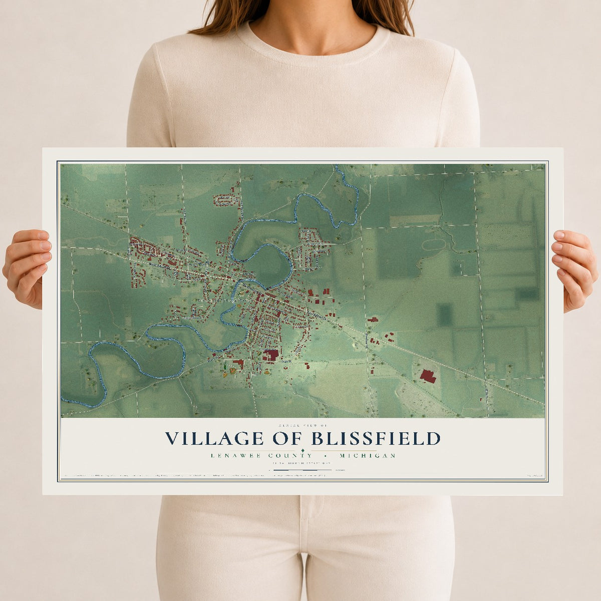 Map of Blissfield, Michigan, 12 x 18 inch unframed archival matte print