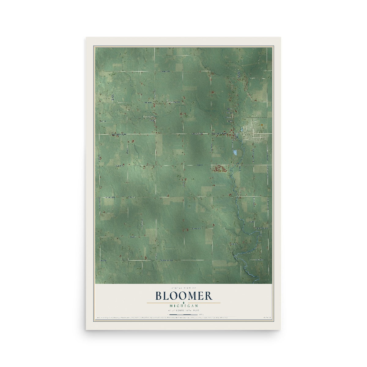 Map of Bloomer, Michigan, 12 x 18 inch unframed archival matte print