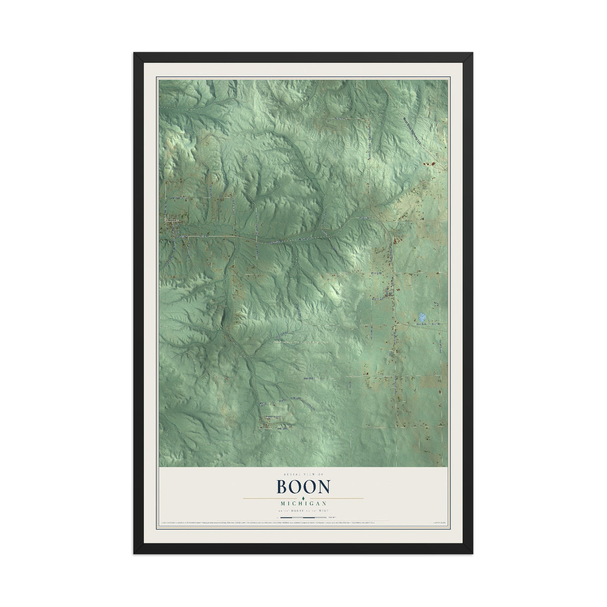 Map of Boon, Michigan, 12 x 18 inch print in a black wood frame