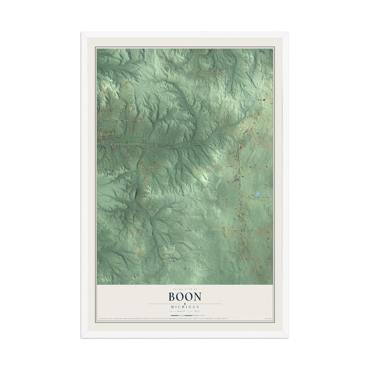 Map of Boon, Michigan, 12 x 18 inch print in a white wood frame