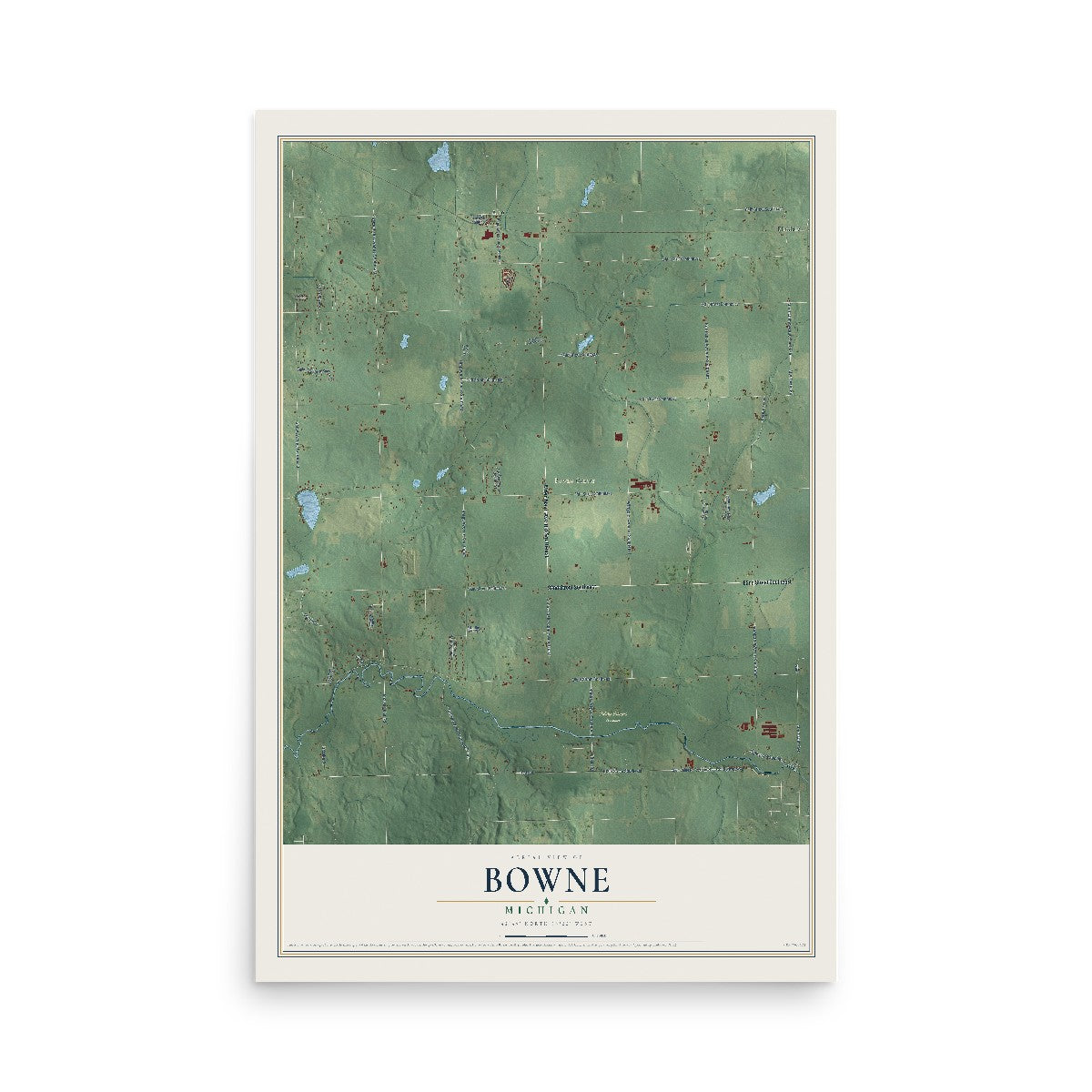 Map of Bowne, Michigan, 12 x 18 inch unframed archival matte print