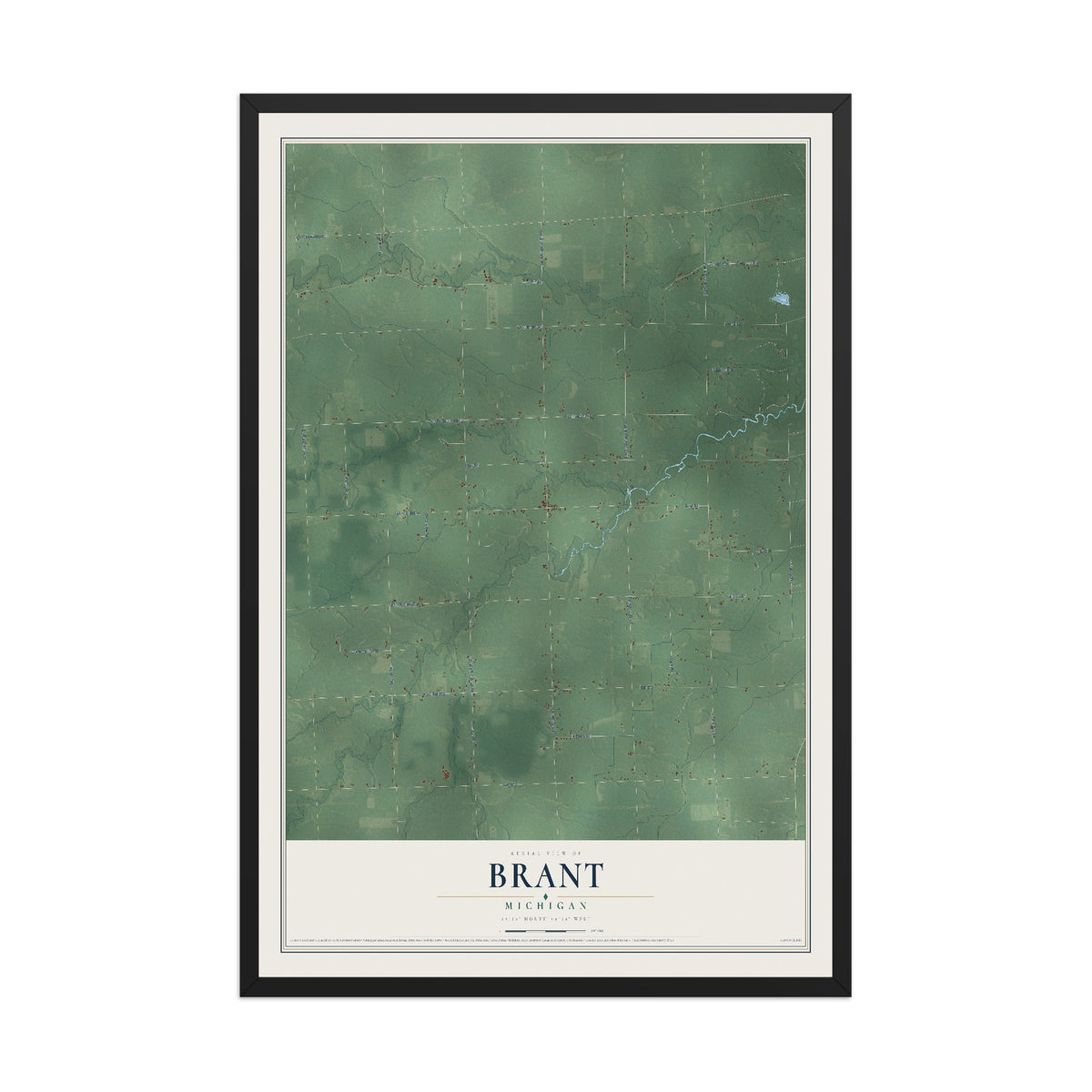 Map of Brant, Michigan, 12 x 18 inch print in a black wood frame