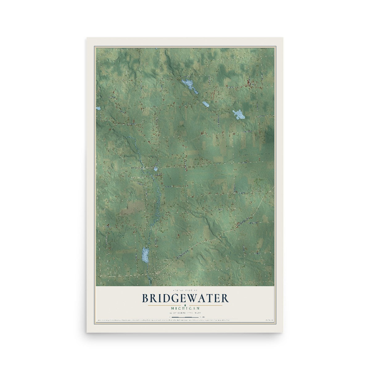 Map of Bridgewater, Michigan, 12 x 18 inch unframed archival matte print