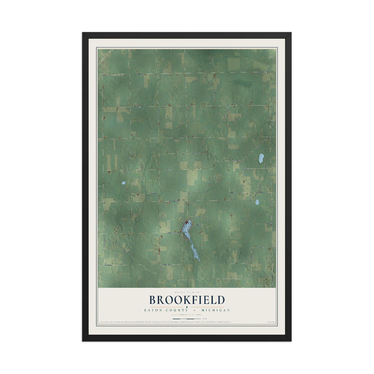 Map of Brookfield, Eaton County, Michigan, 12 x 18 inch print in a black wood frame
