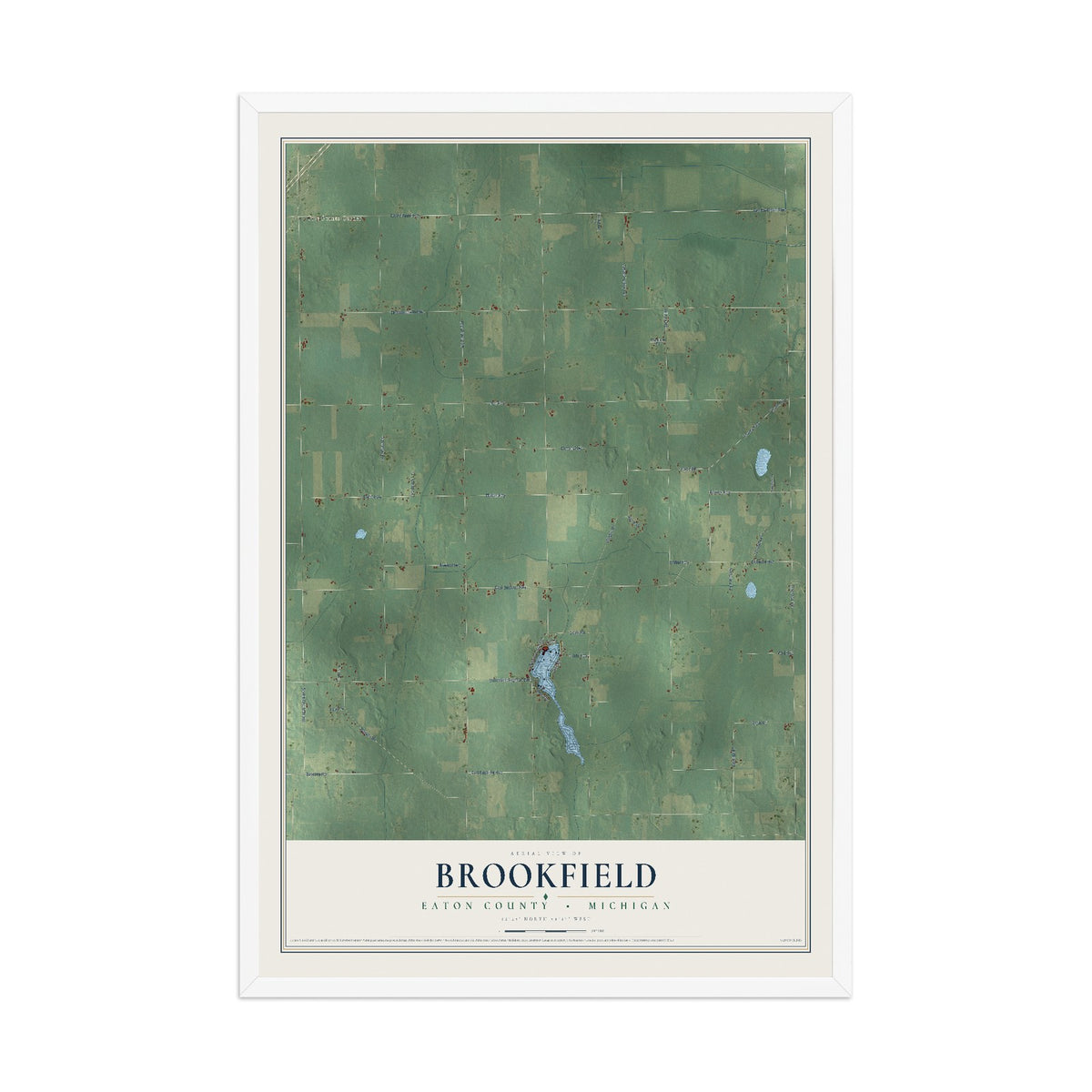 Map of Brookfield, Eaton County, Michigan, 12 x 18 inch print in a white wood frame