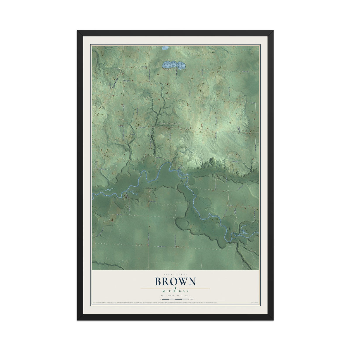 Map of Brown, Michigan, 12 x 18 inch print in a black wood frame