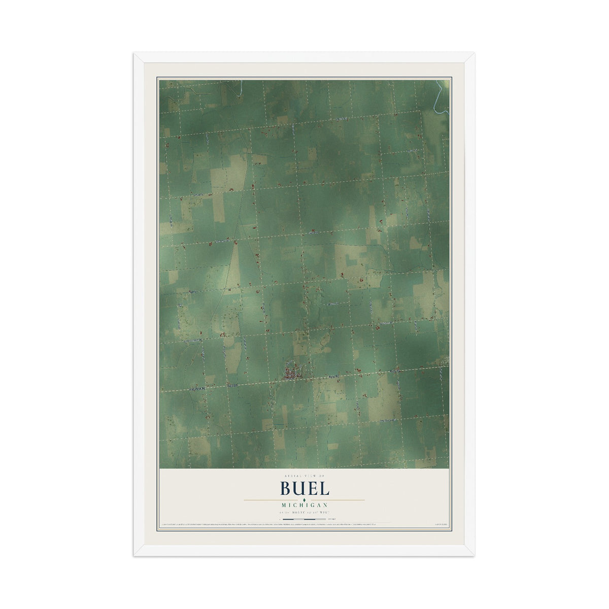 Map of Buel, Michigan, 12 x 18 inch print in a white wood frame